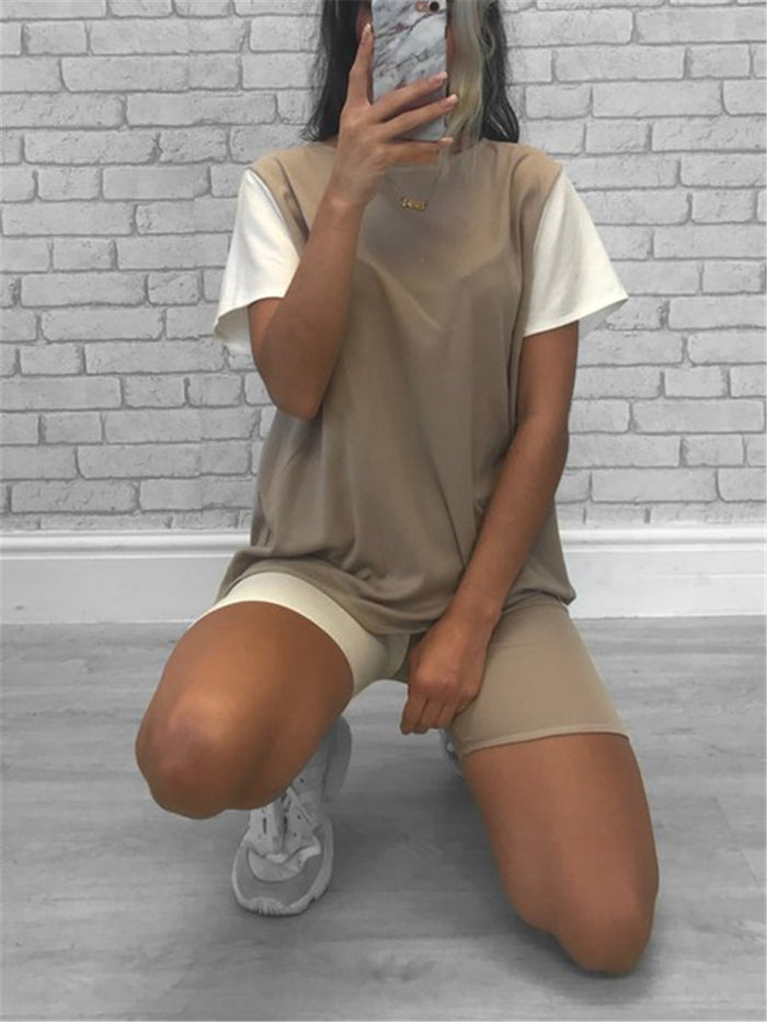Round Neck Loose Color Matching Suit