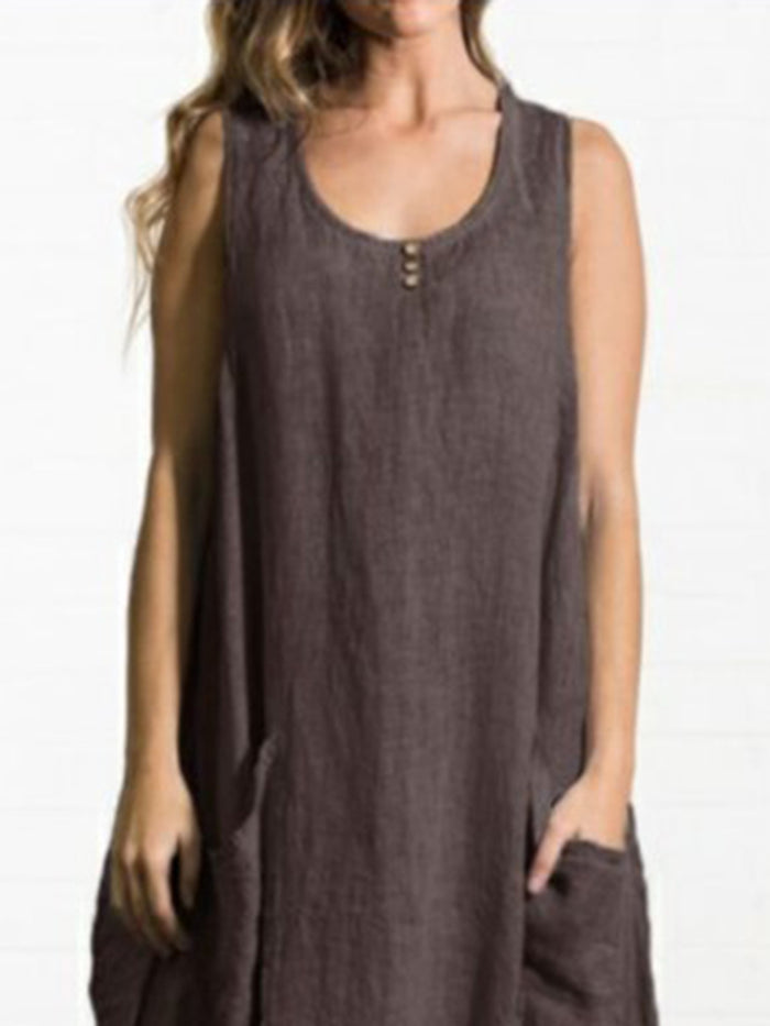 Round Neck Sleeveless Pocket Vest Dress