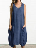 Round Neck Sleeveless Pocket Vest Dress