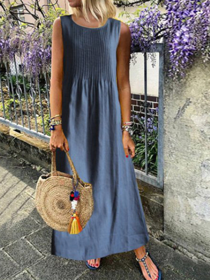 Round Neck Sleeveless Solid Color Vest Dress