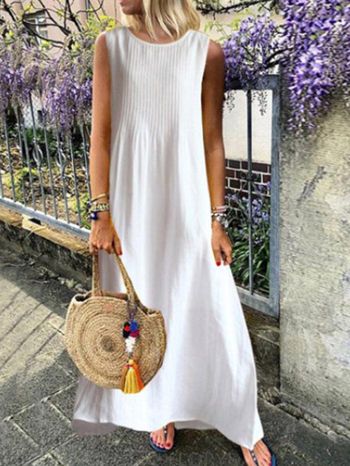 Round Neck Sleeveless Solid Color Vest Dress