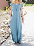 Round Neck Solid Color Chest Pocket Casual Dress