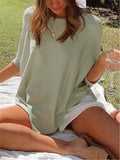 Round Neck Solid Color Loose Suit