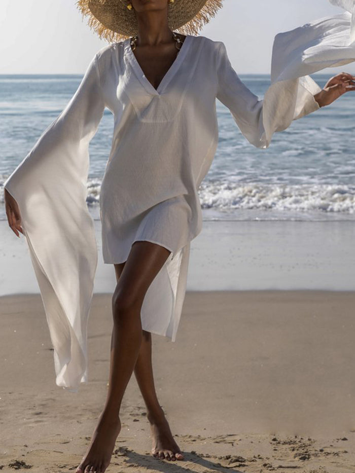 Sexy Solid Color Long Sleeve V-neck Dress