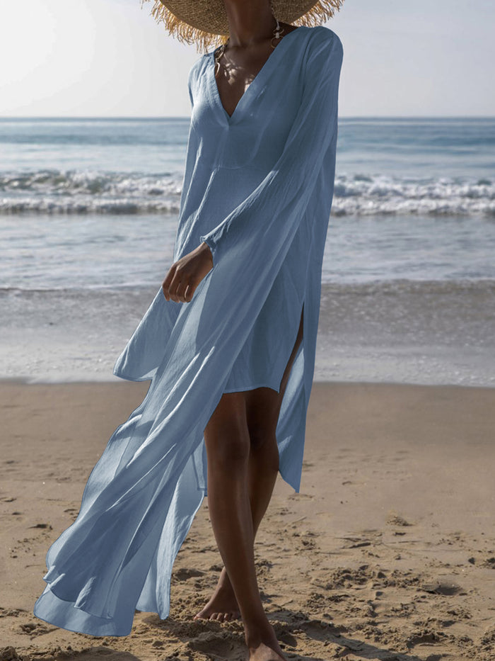 Sexy Solid Color Long Sleeve V-neck Dress