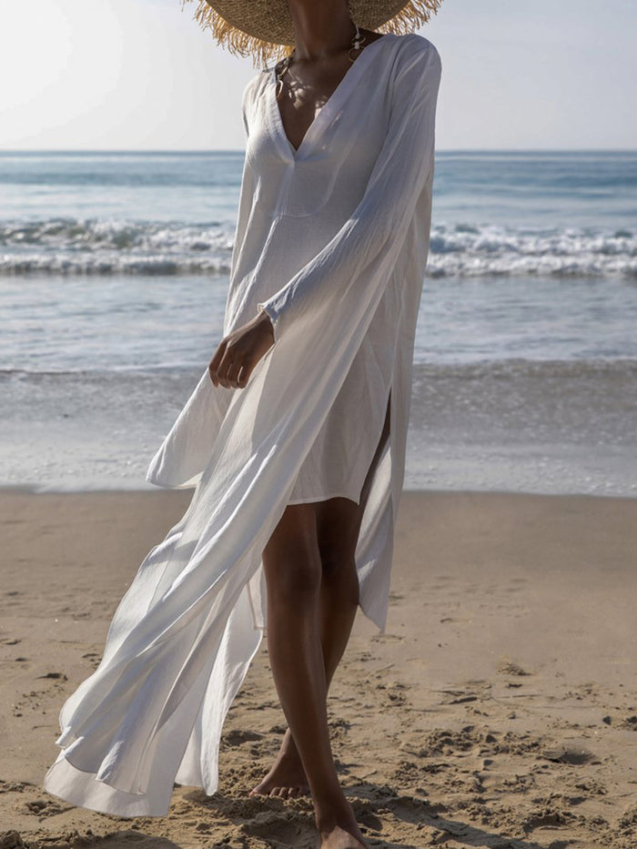 Sexy Solid Color Long Sleeve V-neck Dress