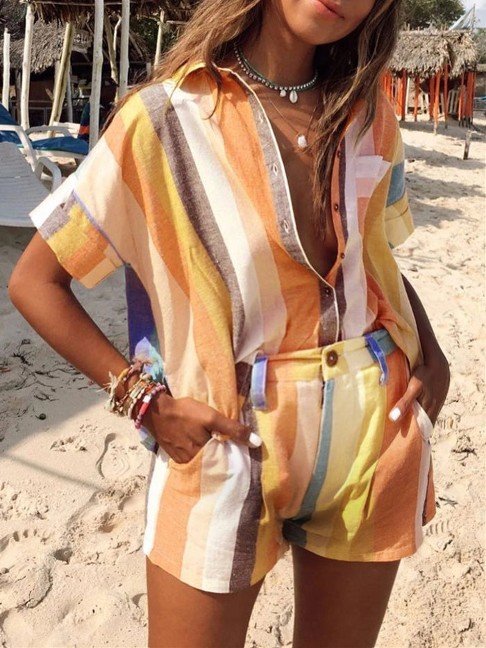 Sexy V Collar Stripe Suit
