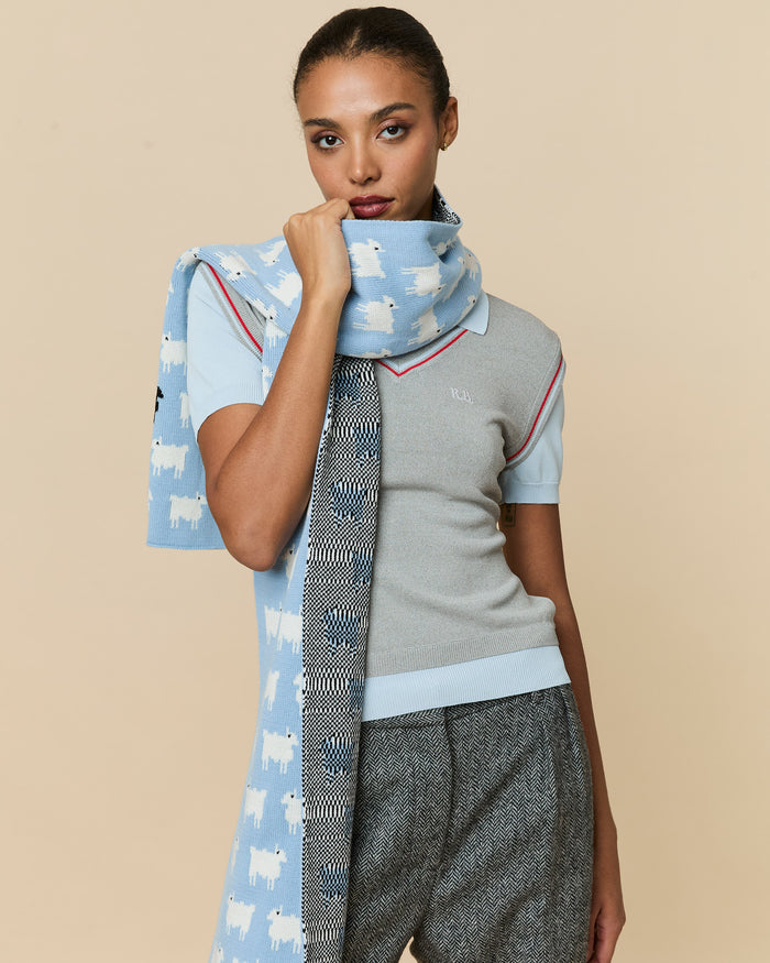 Sheep Cotton Scarf Blue