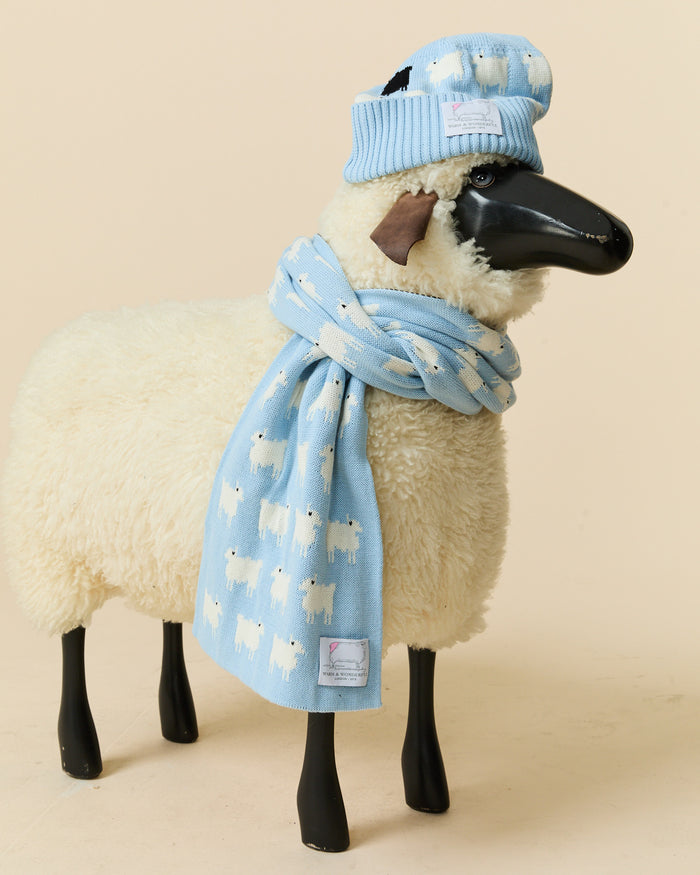 Sheep Cotton Scarf Blue