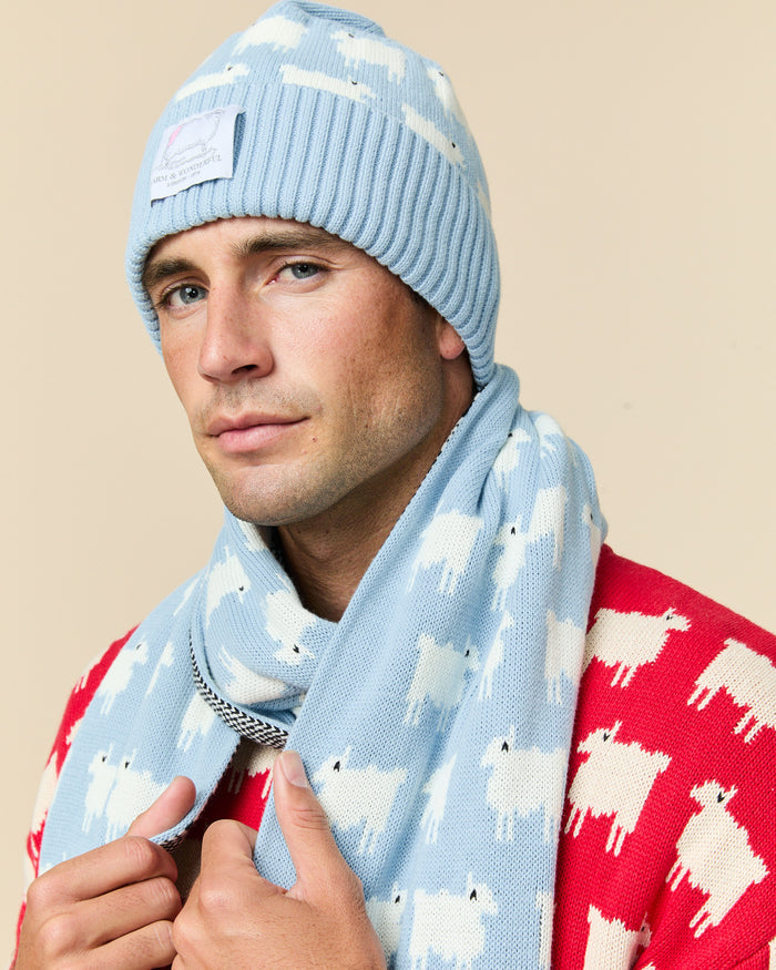 Sheep Cotton Scarf Blue