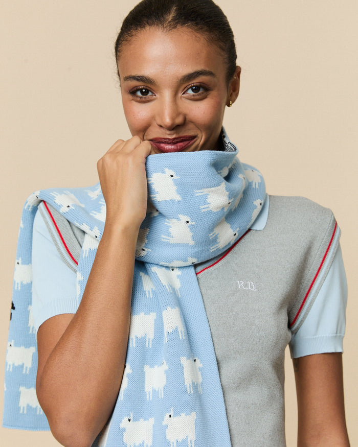 Sheep Cotton Scarf Blue
