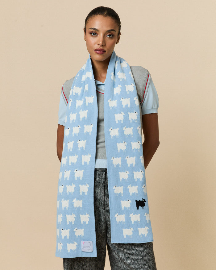 Sheep Cotton Scarf Blue