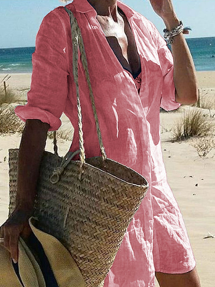 Shirt Collar Solid Color Casual Dress