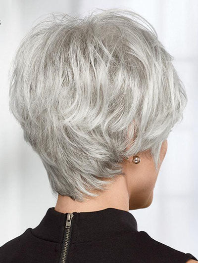 Short Grey Straight Synthetic Wigs with Side Bangs