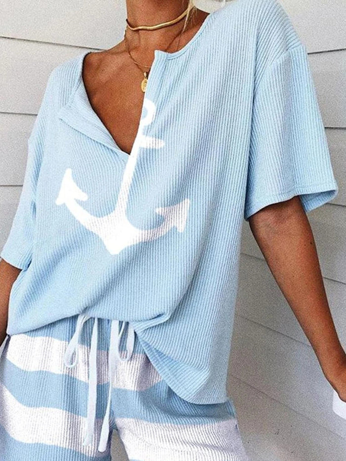 Short Sleeve Print V-neck T-shirts