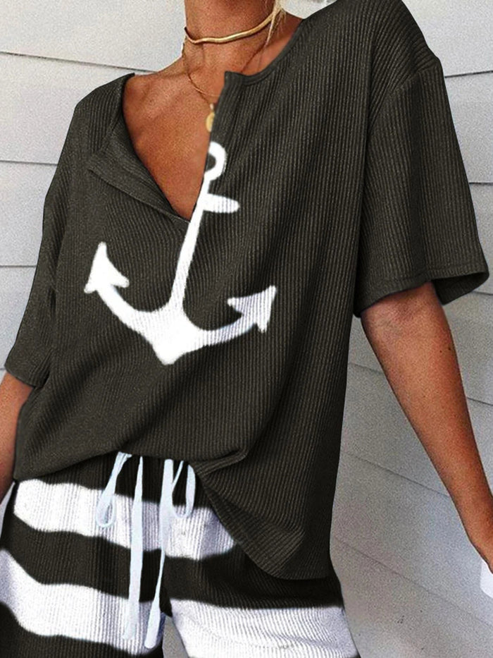 Short Sleeve Print V-neck T-shirts