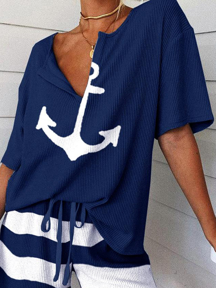 Short Sleeve Print V-neck T-shirts