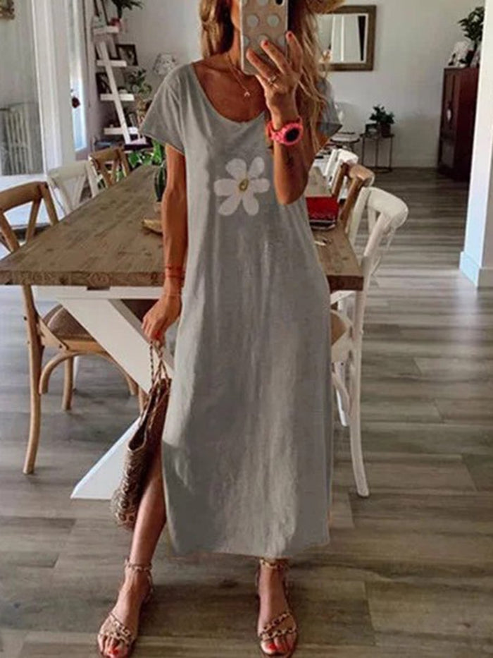 Short Sleeve V-neck Print Dress