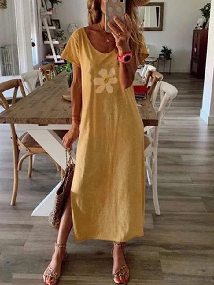 Short Sleeve V-neck Print Dress