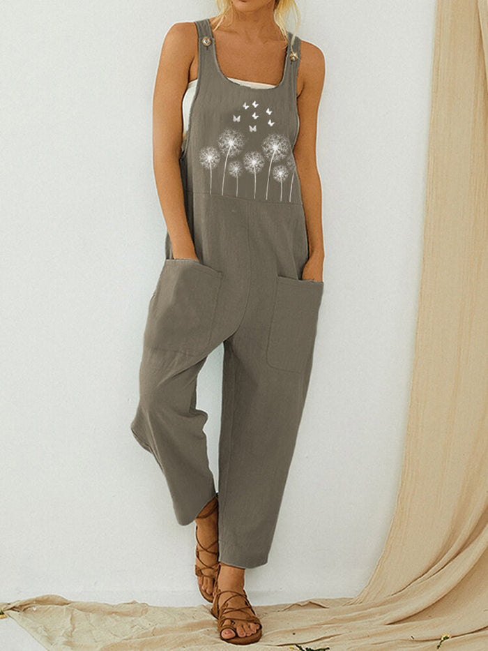Simple Casual Loose Dandelion Printed Jumpsuit
