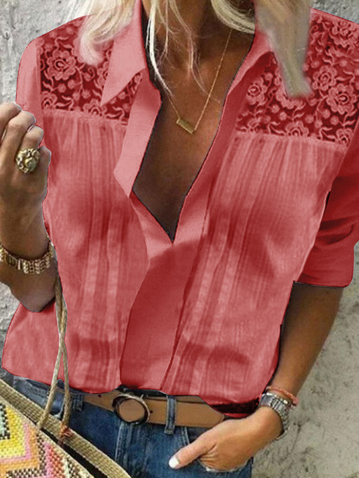 Simple Casual Loose Lace Shirt