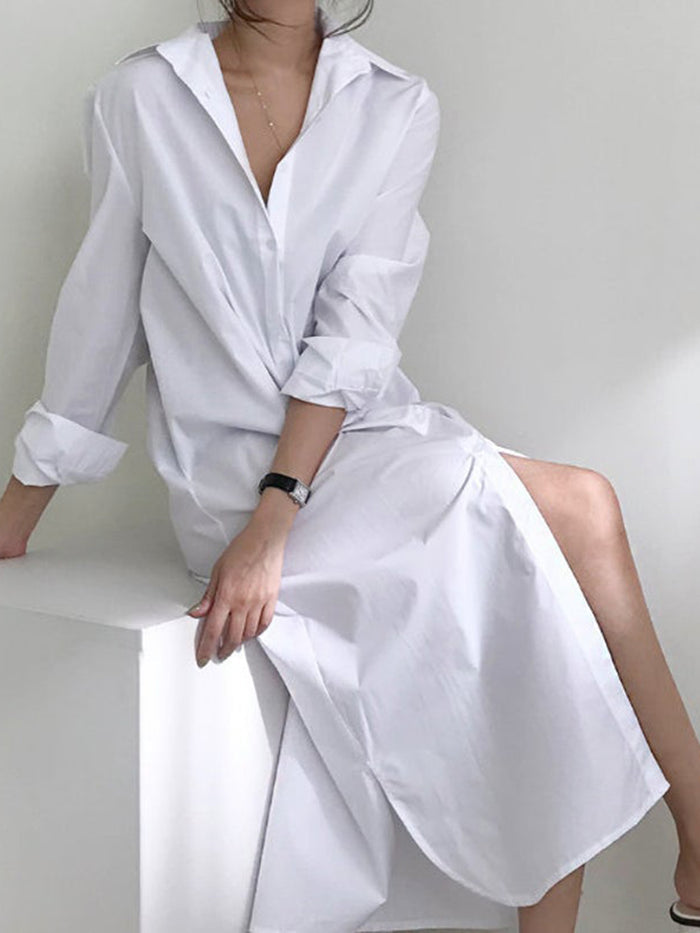 Simple Casual Loose Lapel Maxi Dress