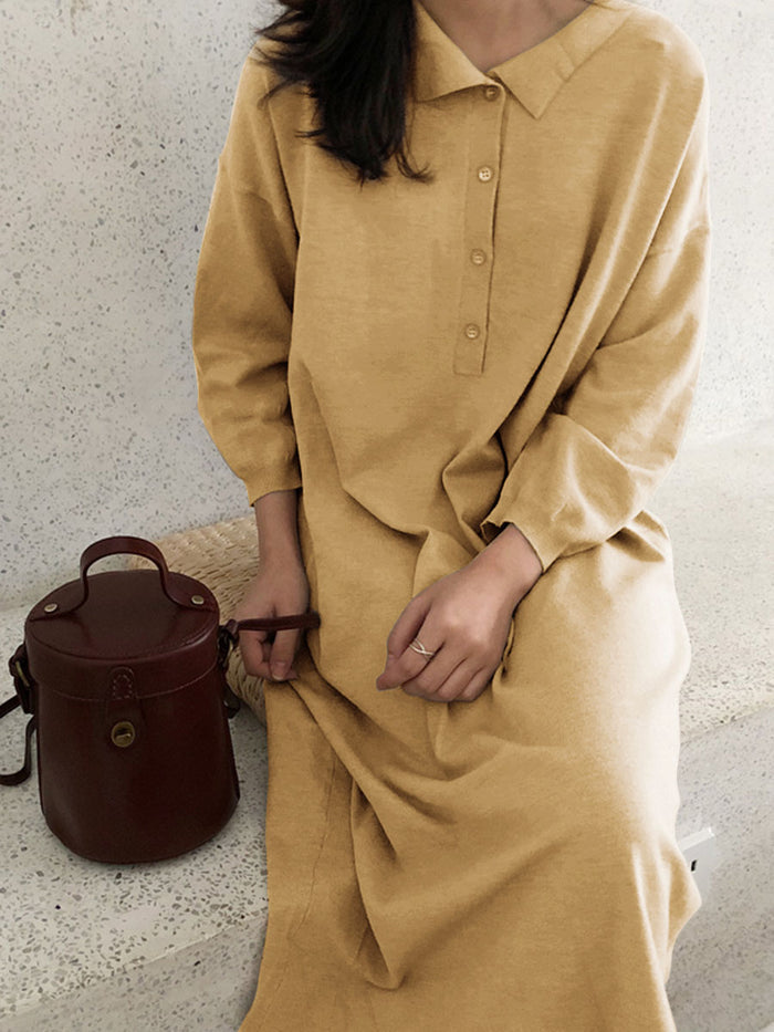 Simple Casual Loose Long Sleeve Dress