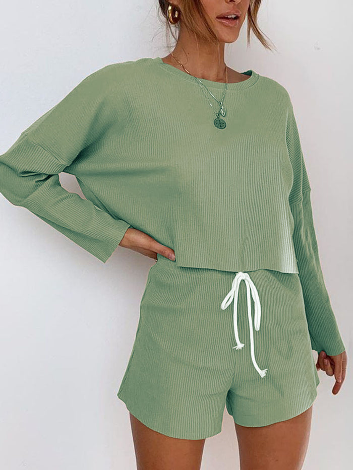 Simple Casual Loose Round Neck Shirt Shorts Suit