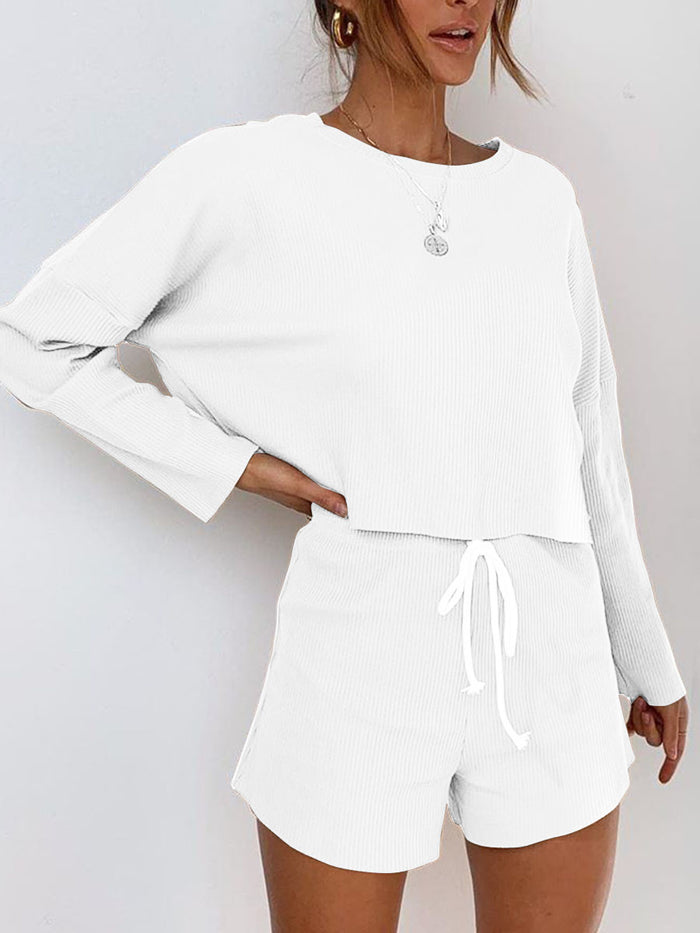 Simple Casual Loose Round Neck Shirt Shorts Suit