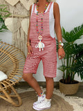 Simple Casual Loose Striped Jumpsuit