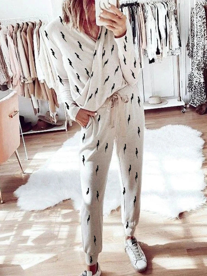 Simple Casual Loose Top Pants Knitted Suit