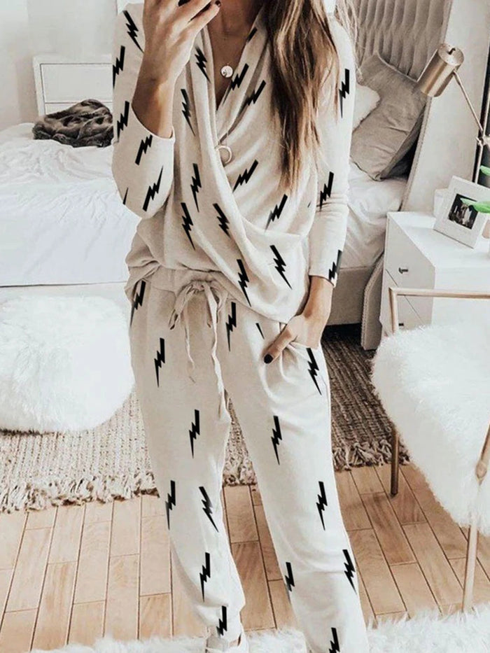 Simple Casual Loose Top Pants Knitted Suit