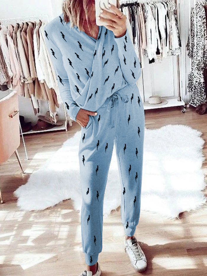 Simple Casual Loose Top Pants Knitted Suit