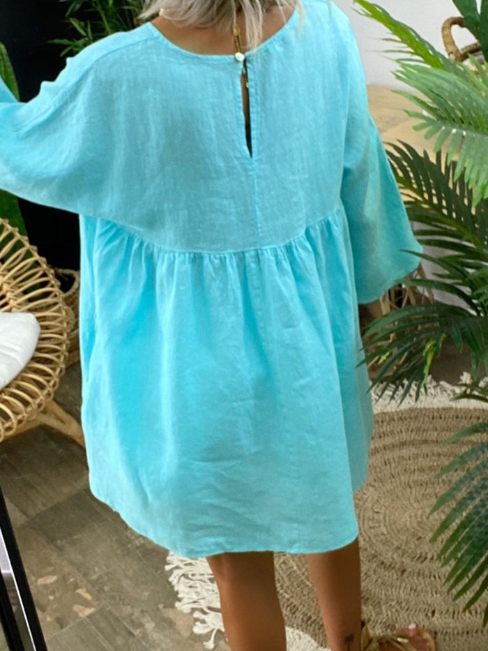 Simple Casual Loose V-Neck Mini Dress
