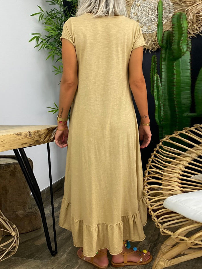 Simple Casual Loose V-Neck Short Sleeve Dress