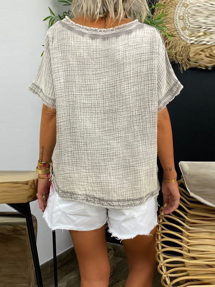 Simple Casual Loose V-Neck Short Sleeve Top