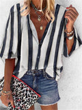 Simple Casual Loose V-Neck Striped Shirt Top