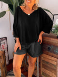 Simple Casual Loose V-Neck Top Shorts Set