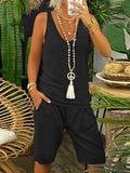 Simple Casual Loose V Neck Vest Top Pants Set