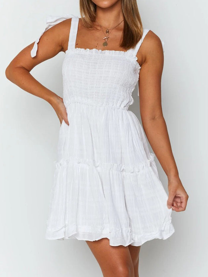 Simple Casual Romantic Suspender Mini Dress