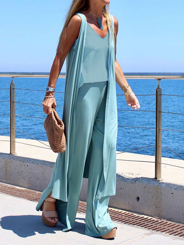 Simple Casual Solid Color Loose Wild Three-piece Suit