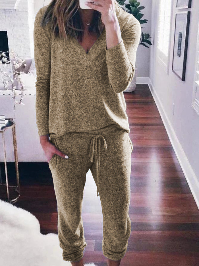 Simple Loose Casual Lounge Top Pants Knitted Suit