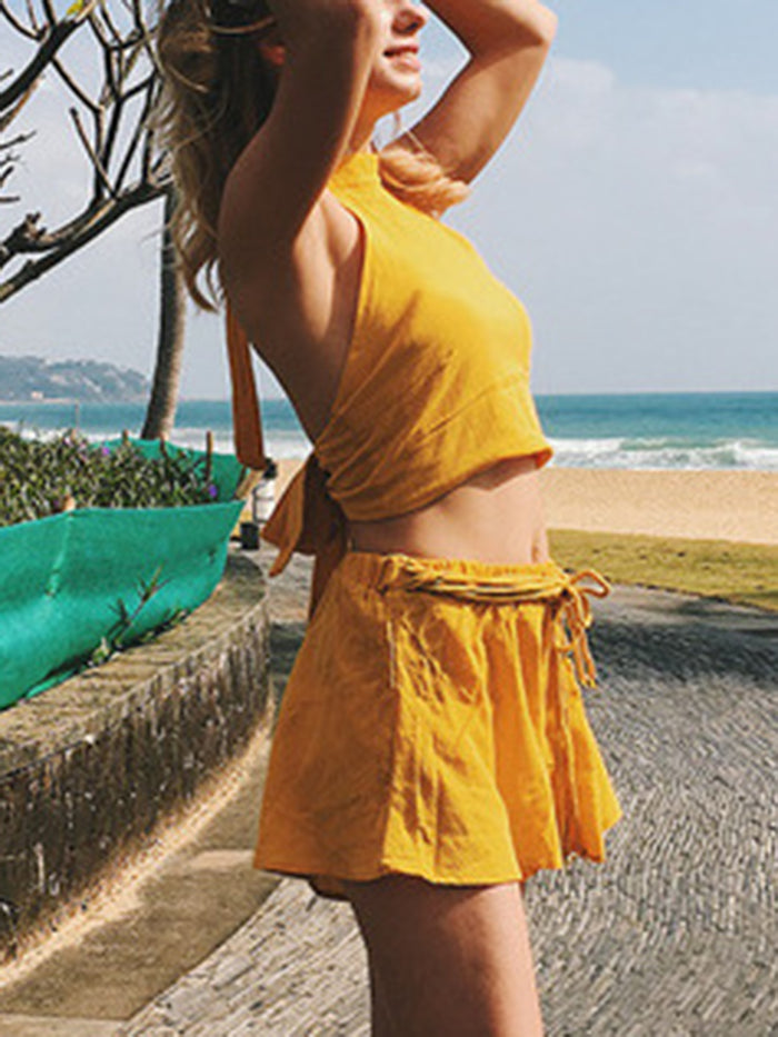 Sleeveless Casual Shorts Suit