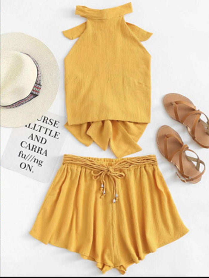 Sleeveless Casual Shorts Suit