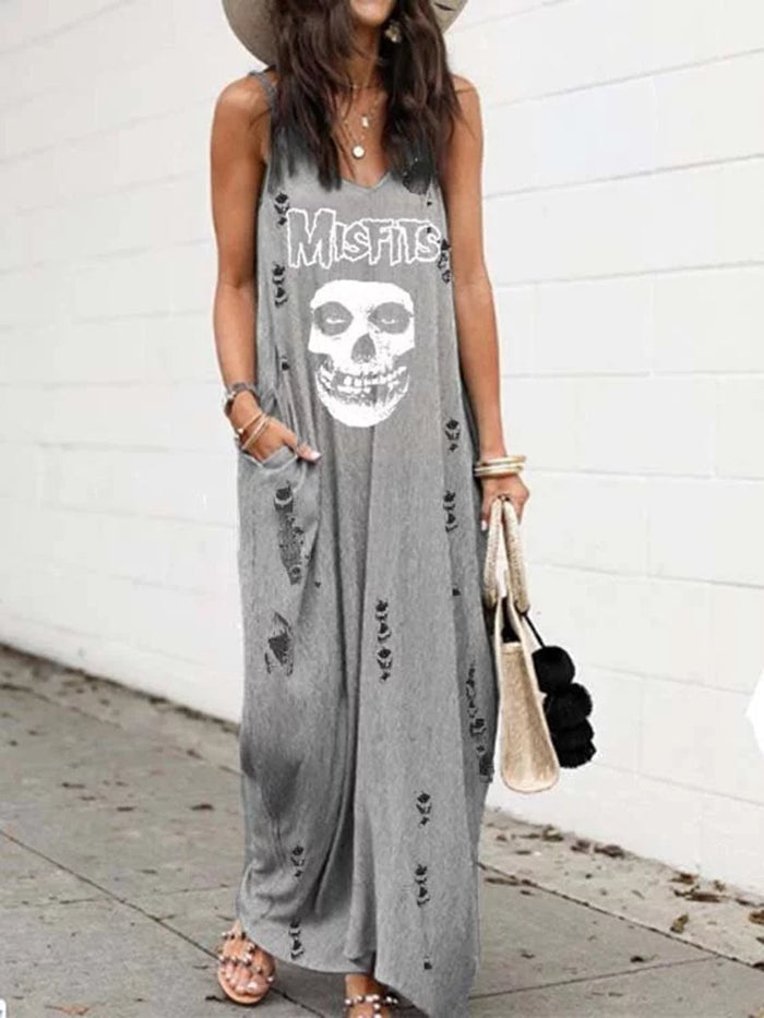 Sleeveless Dress with Casual Sling Print