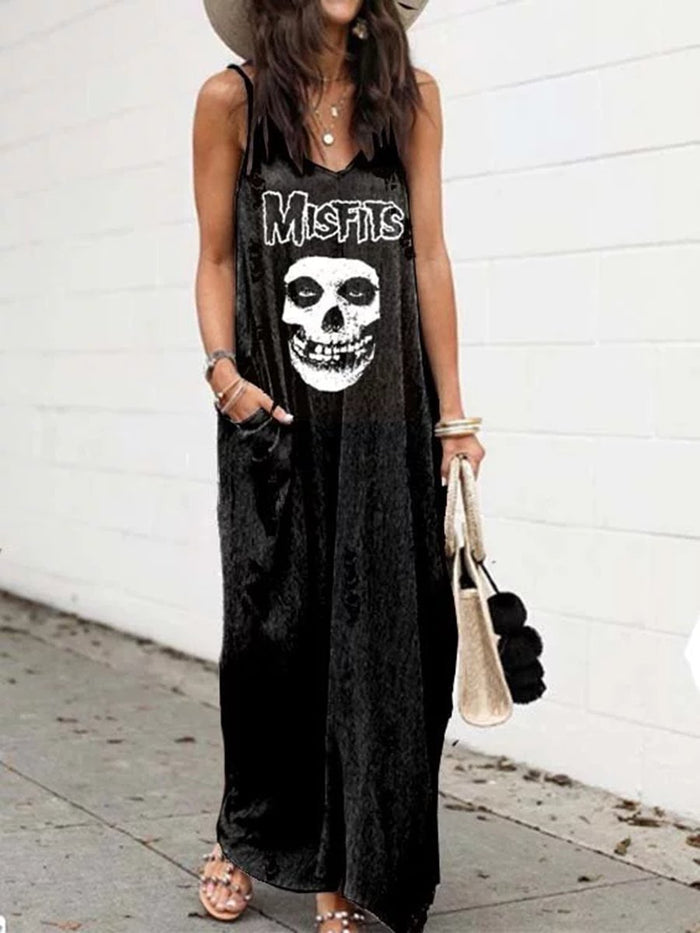 Sleeveless Dress with Casual Sling Print