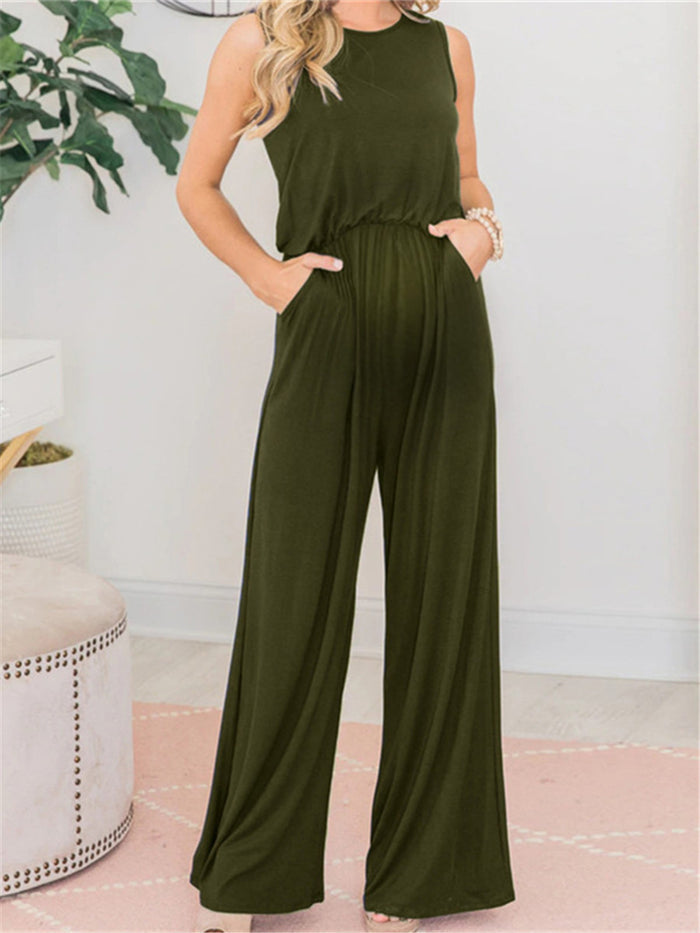 Sleeveless Round Neck Top Wide-leg Casual Jumpsuit