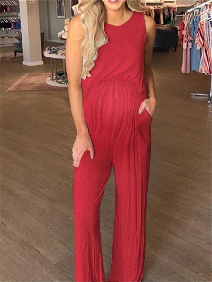 Sleeveless Round Neck Top Wide-leg Casual Jumpsuit