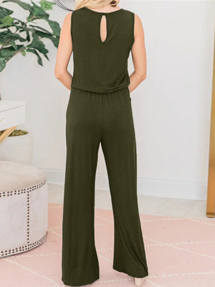 Sleeveless Round Neck Top Wide-leg Casual Jumpsuit