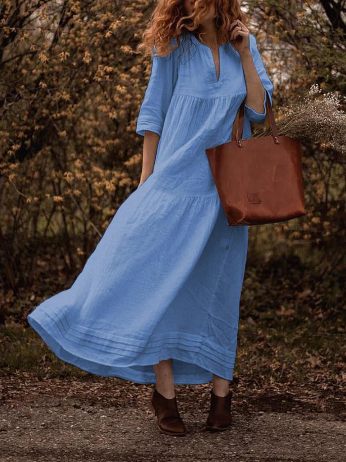 Solid Casual Pockets V Neck Half Sleeve Dresses